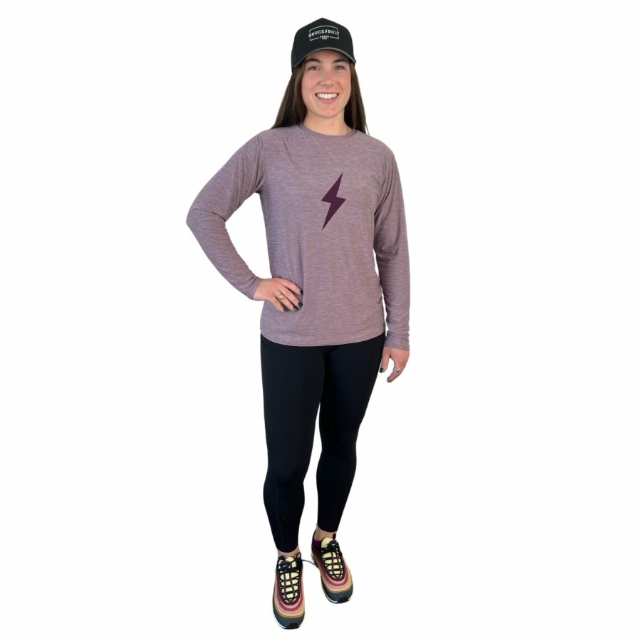 BRUCE BOLT Women'S Long Sleeve "Bolt" Supersoft Cranberry Tshirt | Premium Tees